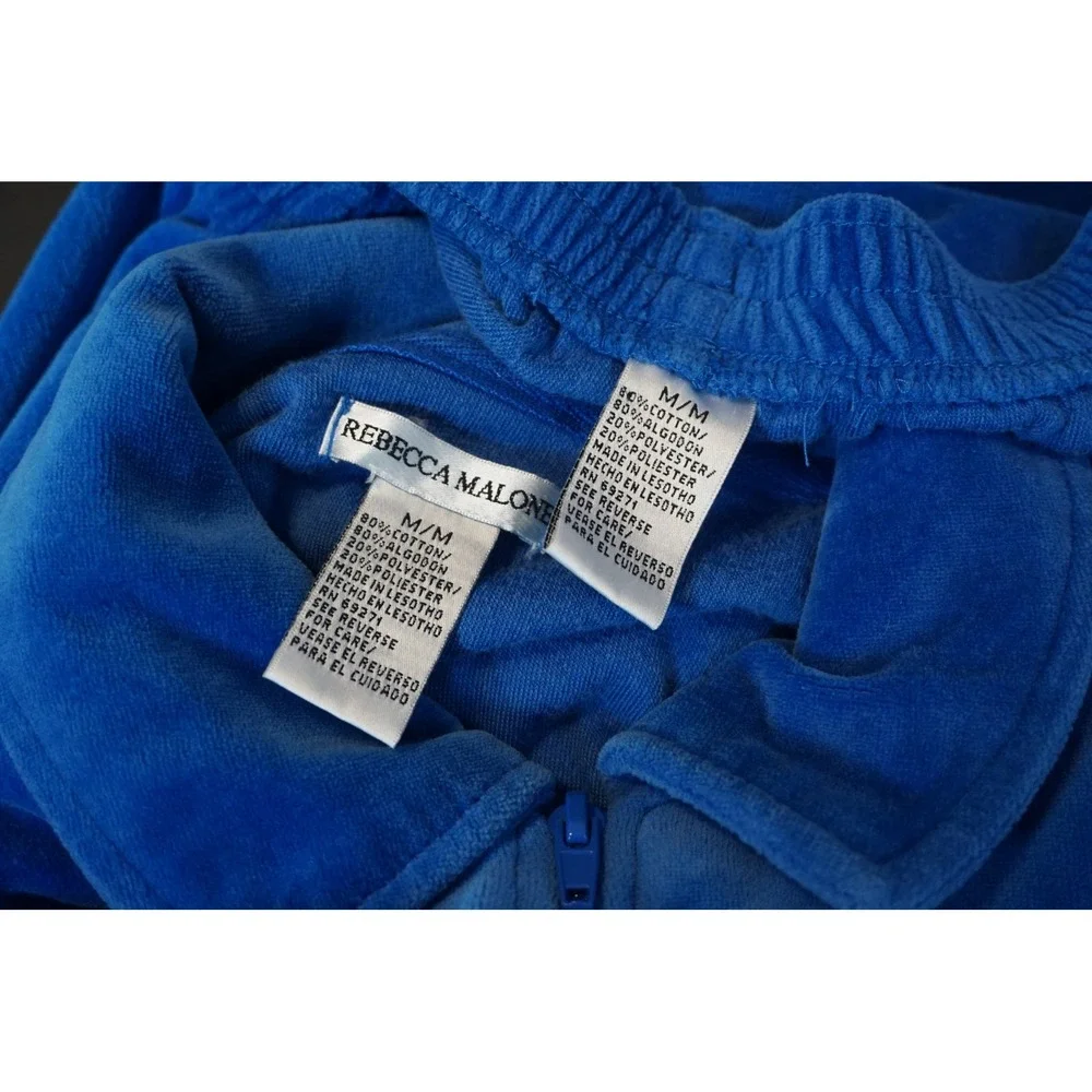 Rebecca Malone Womens Blue Velour Tracksuit Full Zip Jacket and Pants Set Size M